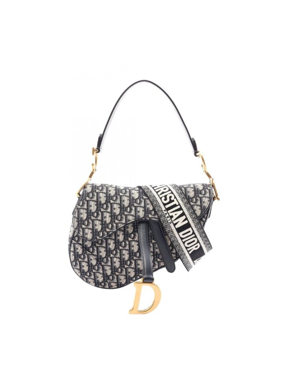 Dior Saddle Bag Oblique 2-Way Navy Ivory Black Canvas Leather